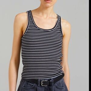 SO shirt - black/white striped scoop neck cropped tank